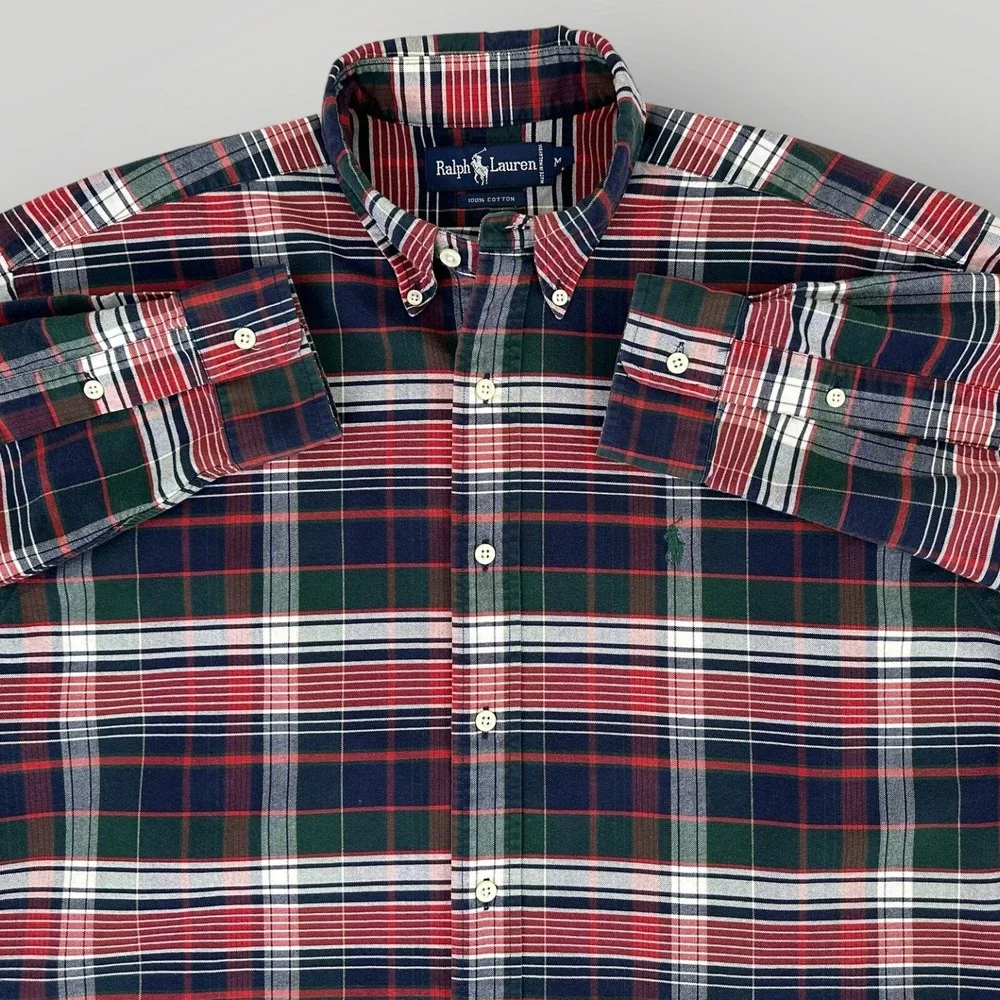 Ralph Lauren Plaid Shirt Mens‎ Medium Green Heavy Cotton Preppy Y2K Polo